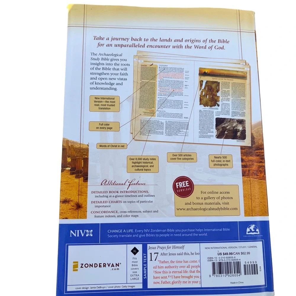 NIV Archaeological Study Bible Hardcover Zondervan Illustrated History Culture